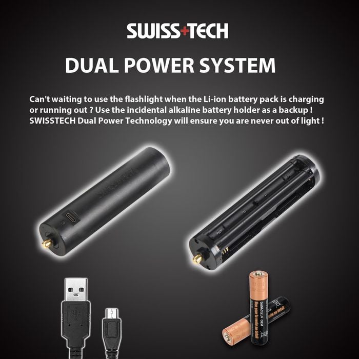 Lampe de poche LED Swiss+Tech Dual Power 450 Lumens