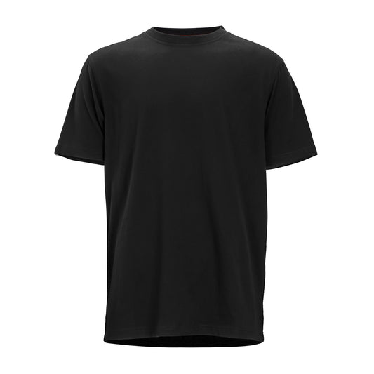 A plain black short-sleeve crewneck t-shirt displayed on a clean white background.