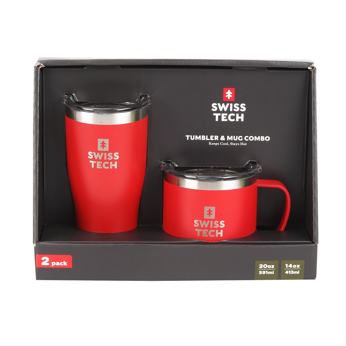 Swiss+Tech Tumbler 20oz & Mug 14oz set in Red