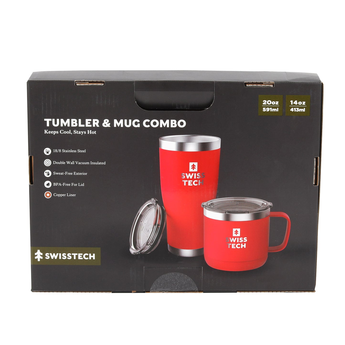 Swiss+Tech Tumbler 20oz & Mug 14oz set in Red