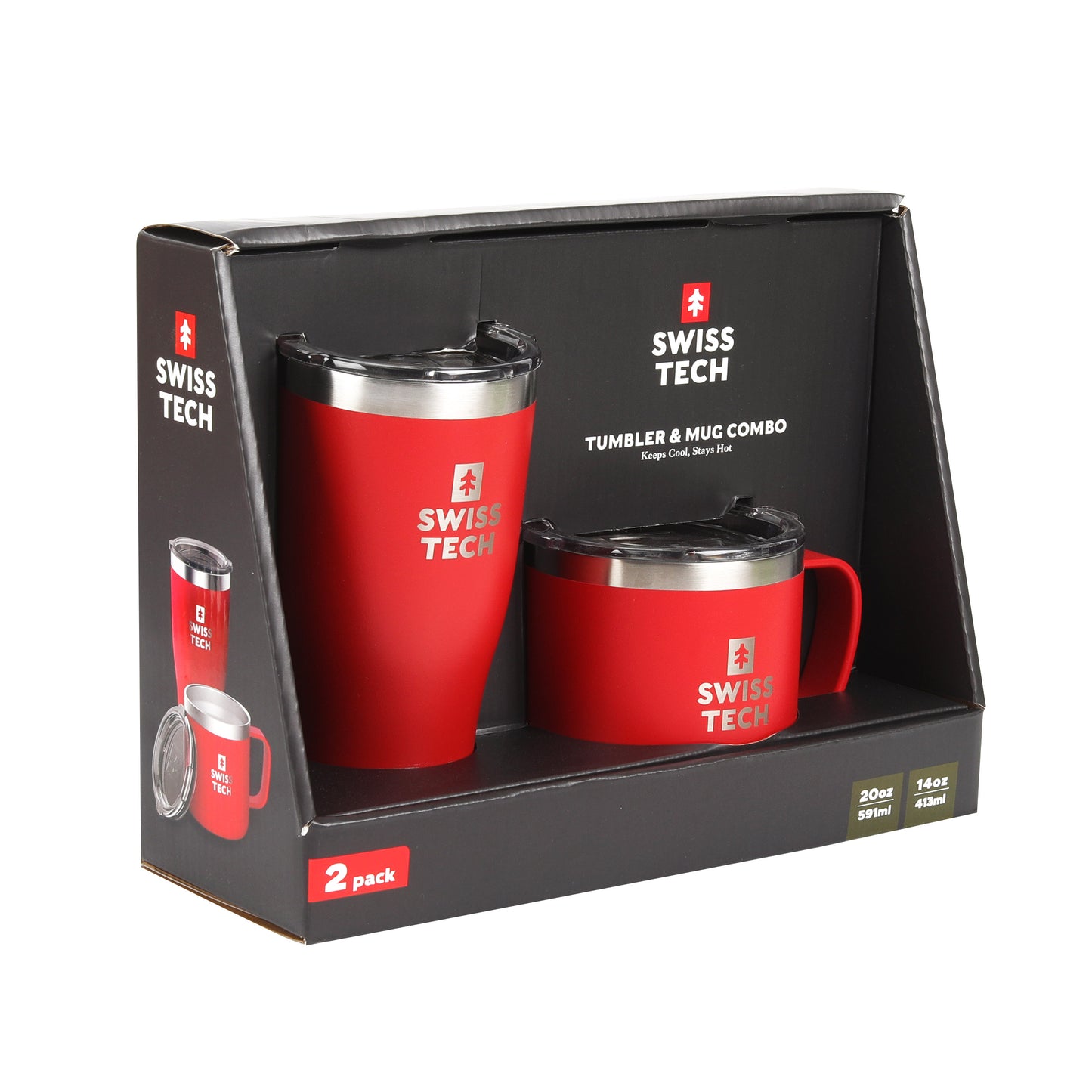 Swiss+Tech Tumbler 20oz & Mug 14oz set in Red