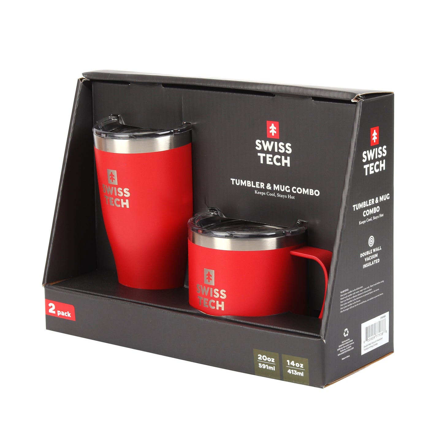 Swiss+Tech Tumbler 20oz & Mug 14oz set in Red
