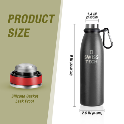 Stainless Steel Bottle 500ml/17Oz Screw Lid Black - with Sleeve