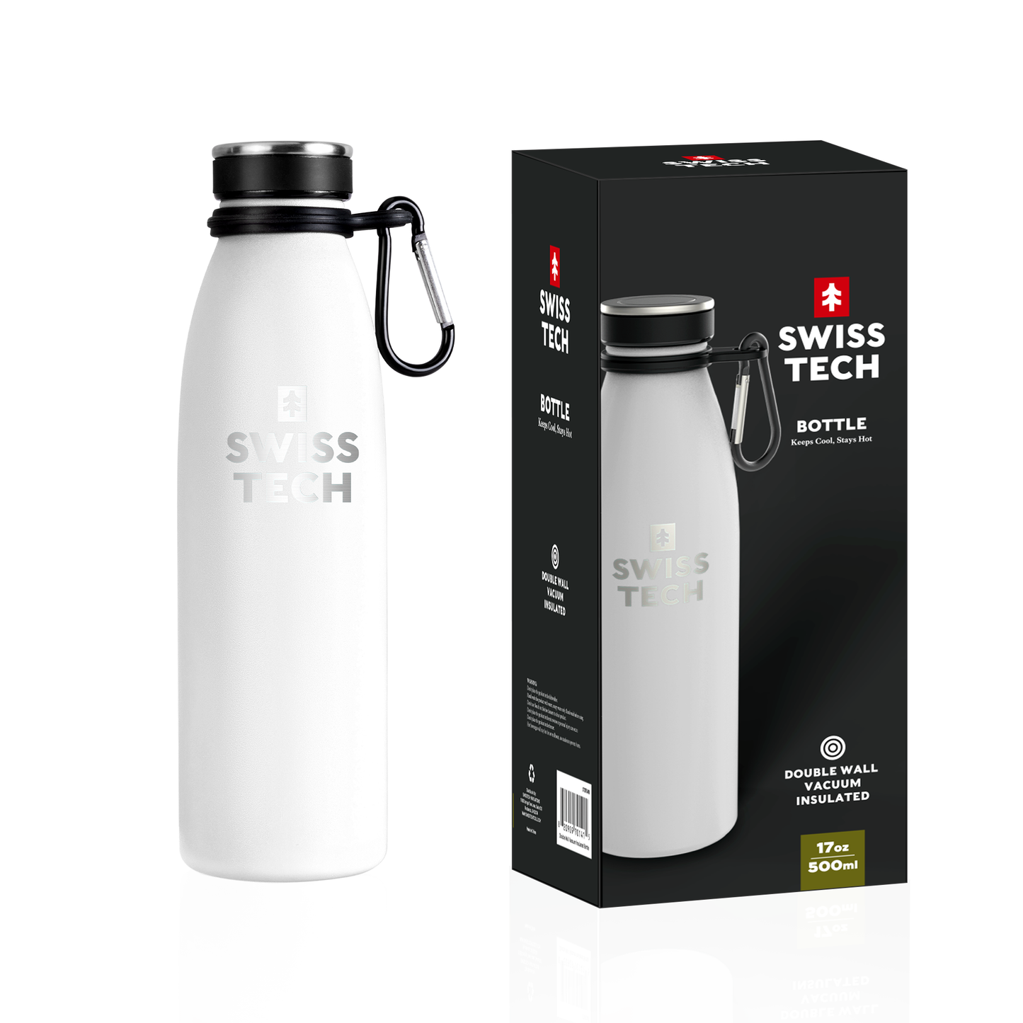 Stainless Steel Bottle 500ml with Screw Lid White