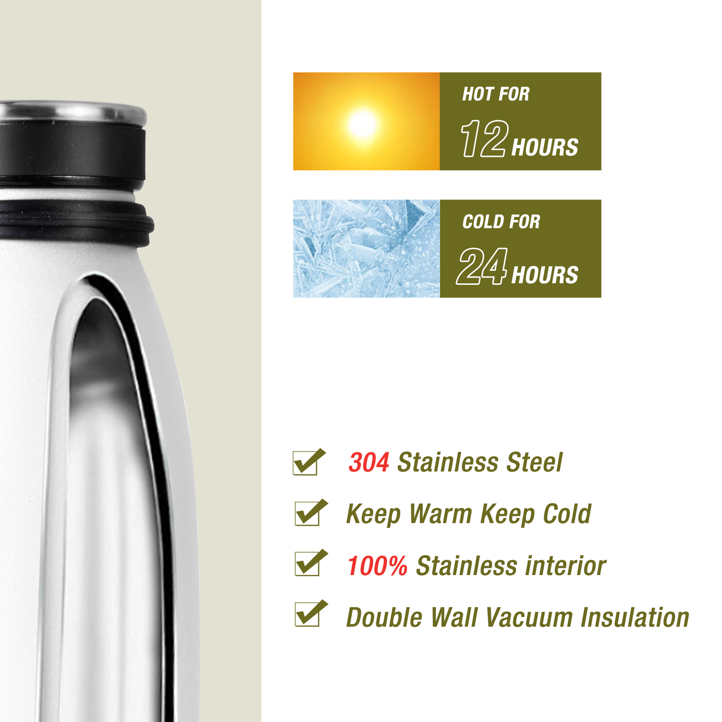 Stainless Steel Bottle 500ml with Screw Lid White